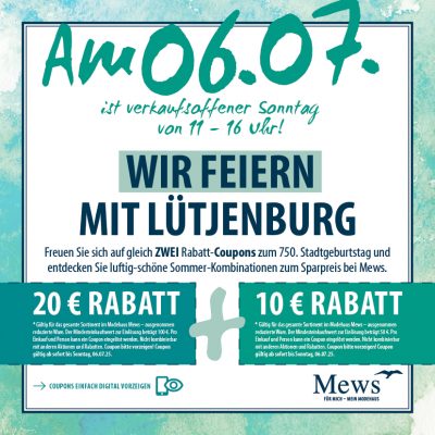 Verkaufsoffener Sonntag am 06. Juli und 2 Rabatt-Coupons